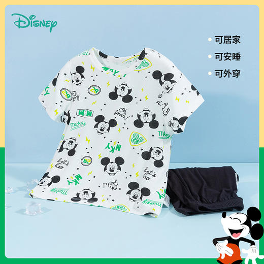 迪士尼童装男童满印T恤休闲九分裤套装夏季款米奇印花短袖两件套232T1490 商品图1
