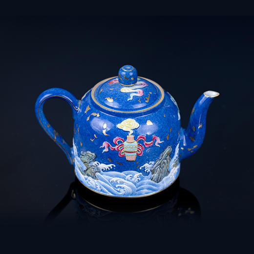 宝瓷林景德镇雪花蓝描金雕刻四海升平壶高端中式主人壶纯手工茶壶 商品图2