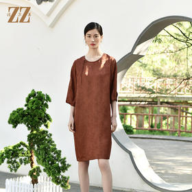 佐尔美夏季新款 国风重磅印花香云纱中袖休闲连衣裙女E32LS24