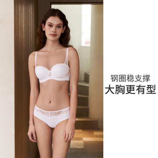 HSIA遐法式阳台杯舒适夹棉围薄款内衣女夏防凸点时尚大胸显小文胸【蔷薇blues】 商品图2