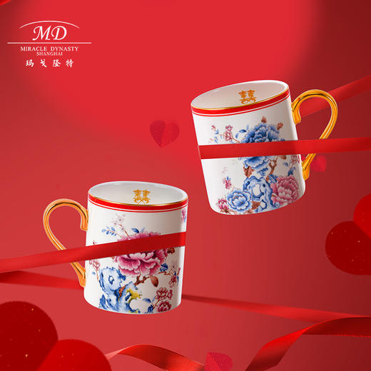 【6F】玛戈隆特百年好合杯子结婚对杯瓷器马克杯家用高颜值创意骨瓷礼盒 商品图0