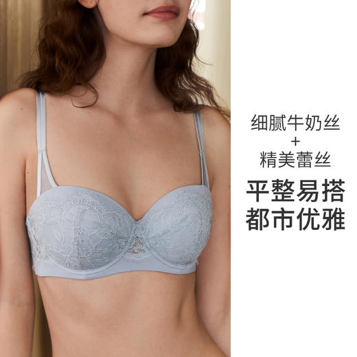 HSIA遐法式阳台杯舒适夹棉围薄款内衣女夏防凸点时尚大胸显小文胸【蔷薇blues】 商品图3