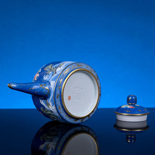 宝瓷林景德镇雪花蓝描金雕刻四海升平壶高端中式主人壶纯手工茶壶 商品图4