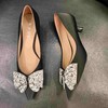 LFGJ 6616丝绸牛皮细高跟鞋黑色尖头水钻蝴蝶结温柔风单鞋 商品缩略图5
