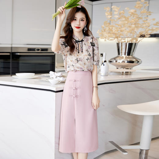 立领蝴蝶洋气减龄百搭显瘦复古盘扣半身裙套装HBLJRA629-6-1 商品图9