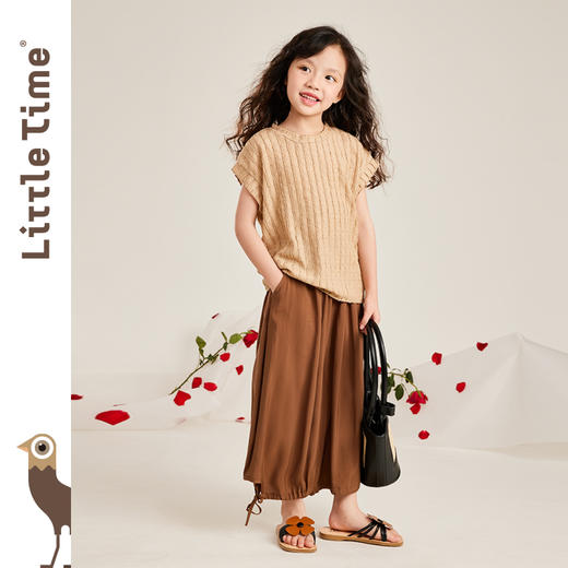 littletime女童褶皱纹理t恤短袖2023夏季新款韩版中大童儿童上衣 商品图0
