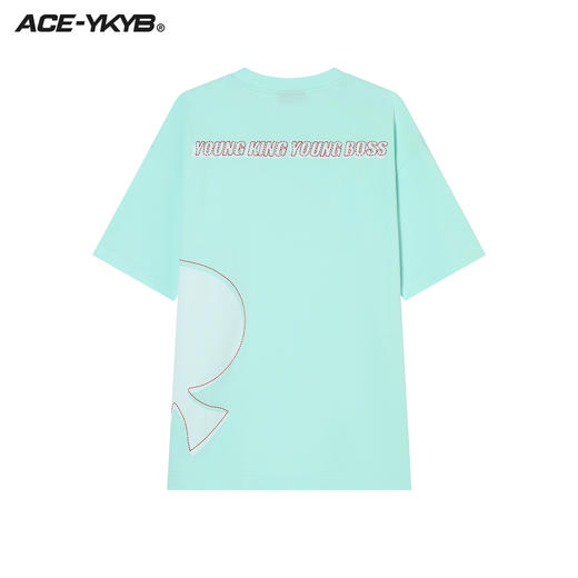 YKYB 情侣款休闲宽松上衣刺绣错位车线黑桃LOGO印花短袖T恤女夏季 商品图1