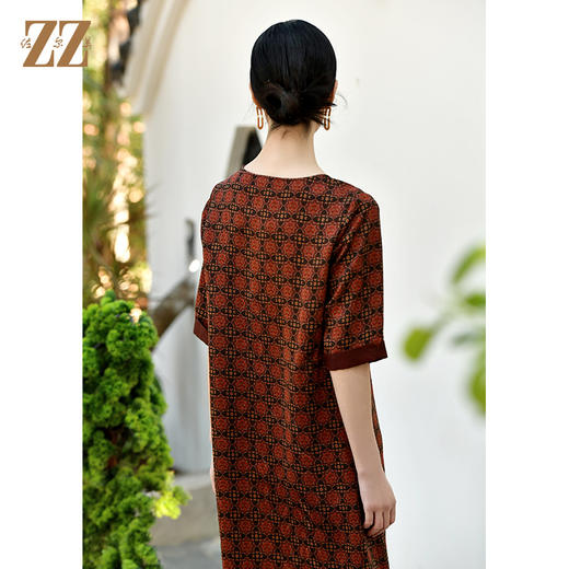 佐尔美夏季新款 国风重磅印花香云纱真丝休闲素雅连衣裙女E32LS25 商品图4