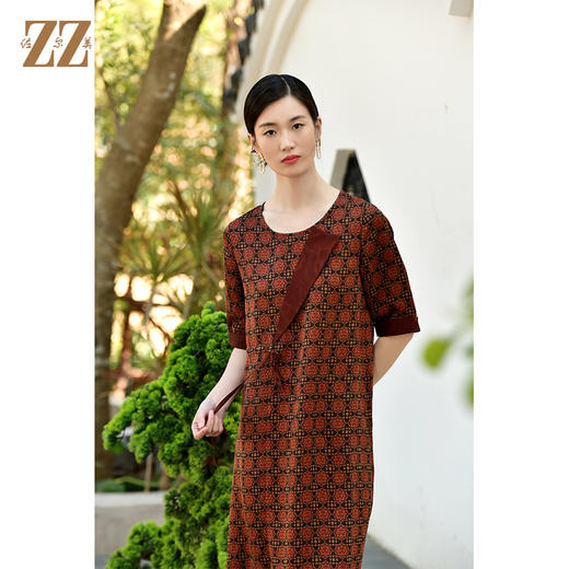 佐尔美夏季新款 国风重磅印花香云纱真丝休闲素雅连衣裙女E32LS25 商品图2