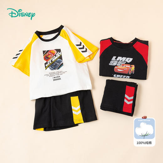 迪士尼童装男童纯棉两件套装短袖t恤短裤夏季清爽赛车运动套装222DT0148
 商品图0
