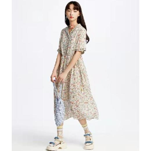 南二楼渔牌2023年夏小碎花半开扣连衣裙FGHA0030精品女装 商品图2