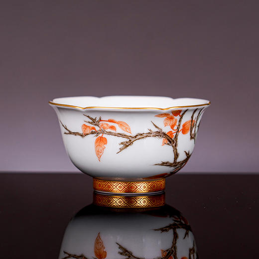 粉彩描金花鸟纹葵口杯 商品图2