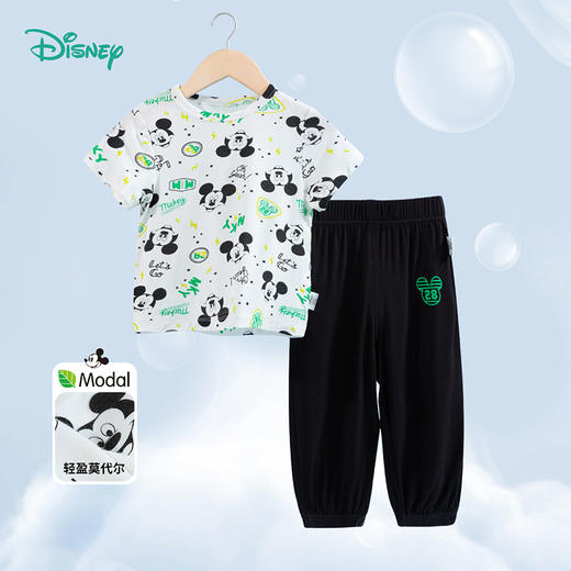 迪士尼童装男童满印T恤休闲九分裤套装夏季款米奇印花短袖两件套232T1490 商品图4