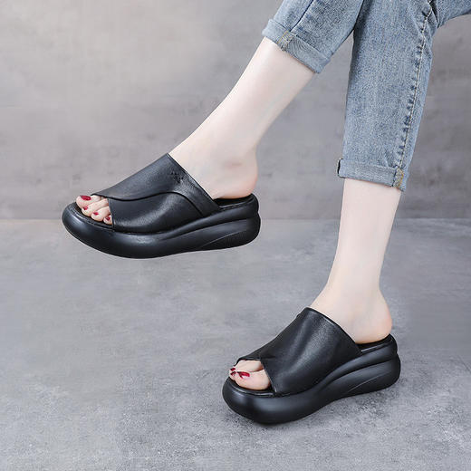 YR 1239头层牛皮休闲厚底拖鞋鱼嘴妈妈 商品图2