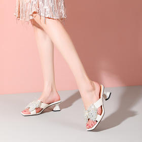 优雅百搭，蝴蝶结优雅磨砂中跟凉拖YSML-A089-215