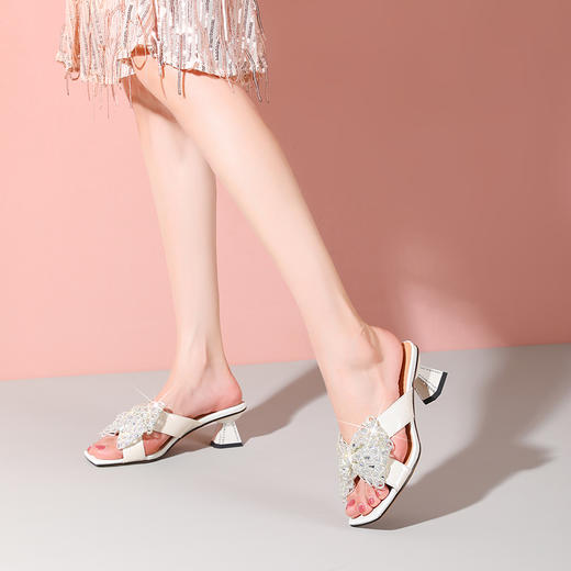 优雅百搭，蝴蝶结优雅磨砂中跟凉拖YSML-A089-215 商品图0