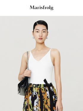 玛丝菲尔白色V领吊带背心A1DE2805M