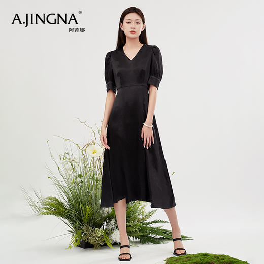 【商场同款】阿菁娜复古气质夏季泡泡袖连衣裙A30X112086 商品图1