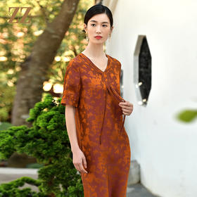 佐尔美夏季新款 100%桑蚕丝国风V领真丝连衣裙女E32LS14