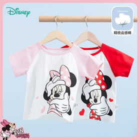 迪士尼童装女童纯棉短袖T恤夏季新品可爱米妮洋气中小童卡通印花T