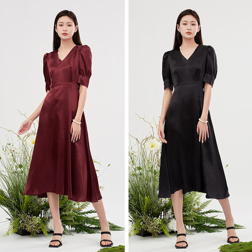 【商场同款】阿菁娜复古气质夏季泡泡袖连衣裙A30X112086 商品图5