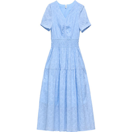 QYM LY9971-Y压花连衣裙V领短袖裙中长款高腰A字裙 商品图4