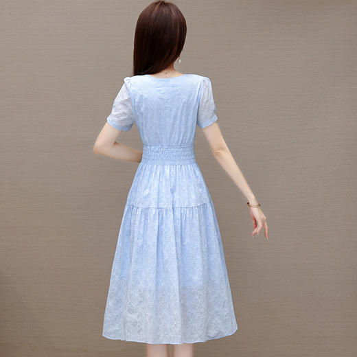 QYM LY9971-Y压花连衣裙V领短袖裙中长款高腰A字裙 商品图2