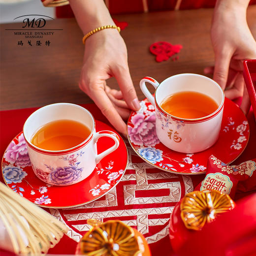 【6F】玛戈隆特盛世牡丹婚庆骨瓷咖啡杯高档奢华情侣下午茶咖啡杯礼盒装 商品图2