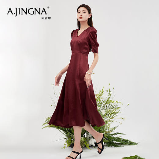 【商场同款】阿菁娜复古气质夏季泡泡袖连衣裙A30X112086 商品图3