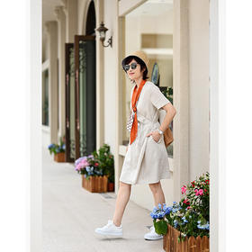 麻质裹身连衣裙