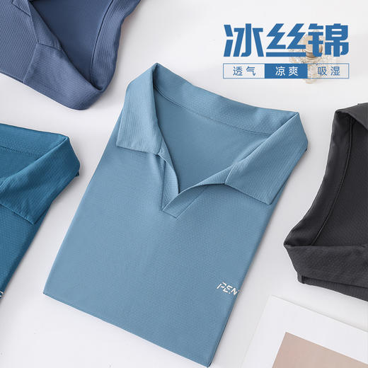 【龙贝莱精选】 男款冰丝锦翻领POLO休闲运动T恤H232051858【现货 同步库存】 商品图1