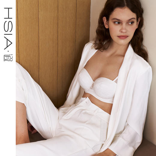 HSIA遐法式阳台杯舒适夹棉围薄款内衣女夏防凸点时尚大胸显小文胸【蔷薇blues】 商品图0