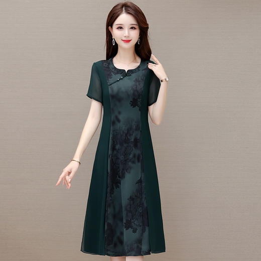 夏季新款，印花连衣裙短袖裙复古妈妈装中长裙气质优雅女装裙QYM-KED-63075-Y 商品图5