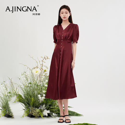 【商场同款】阿菁娜V领设计感收腰气质连衣裙A28X112085 商品图4