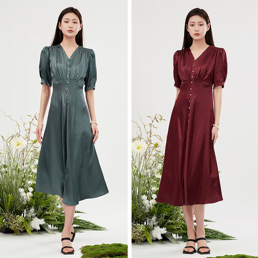 【商场同款】阿菁娜V领设计感收腰气质连衣裙A28X112085 商品图5