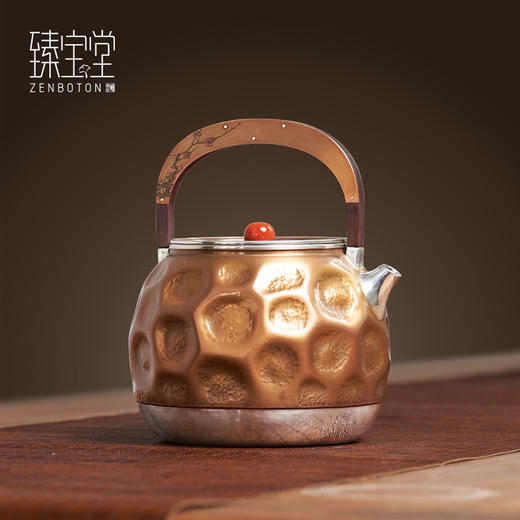 臻宝堂银壶原创铜包银烧水壶纯手工雕刻煮茶壶中式茶具家用送礼养生茶器 流金岁月-傲春 约900ml样品 商品图2