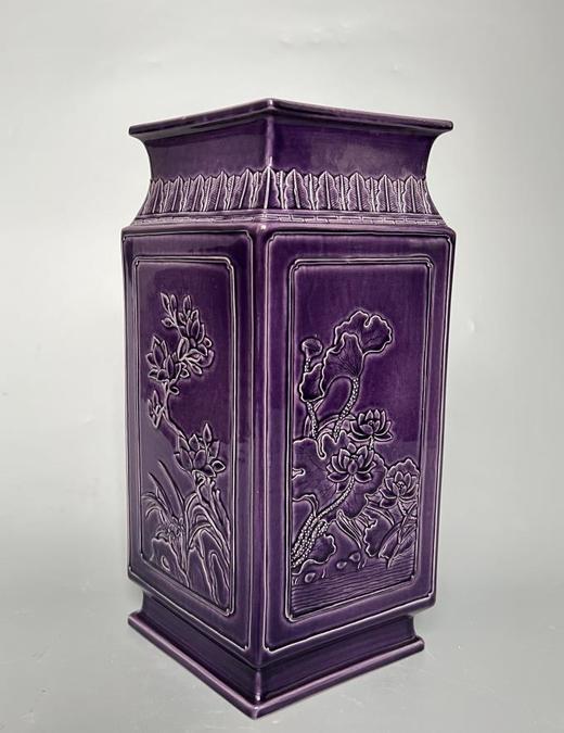 茄皮紫四季花卉四方镶器 商品图0