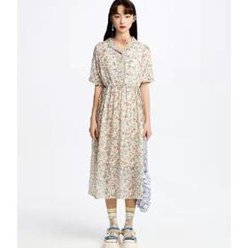 南二楼渔牌2023年夏小碎花半开扣连衣裙FGHA0030精品女装