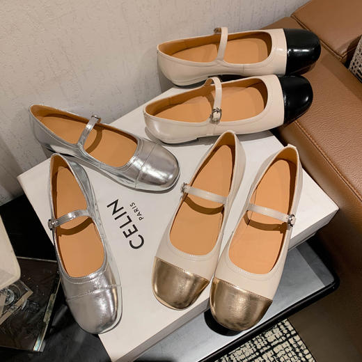 BSH3020622舒适百搭拼色羊皮玛丽珍鞋2023春季INS网红方头全皮仙女搭扣单鞋 商品图0