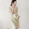 【女装】连衣裙夏季V领条纹撞色气质夏天清凉裙子 商品缩略图1