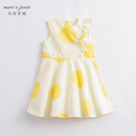 马克珍妮新款夏装 女童黄色波点花边领纯棉连衣裙230819
