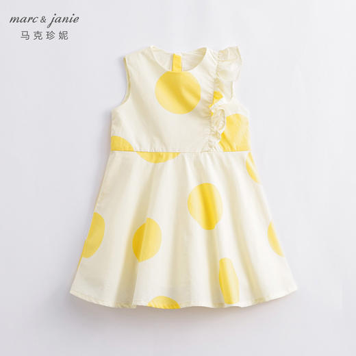 马克珍妮新款夏装 女童黄色波点花边领纯棉连衣裙230819 商品图0