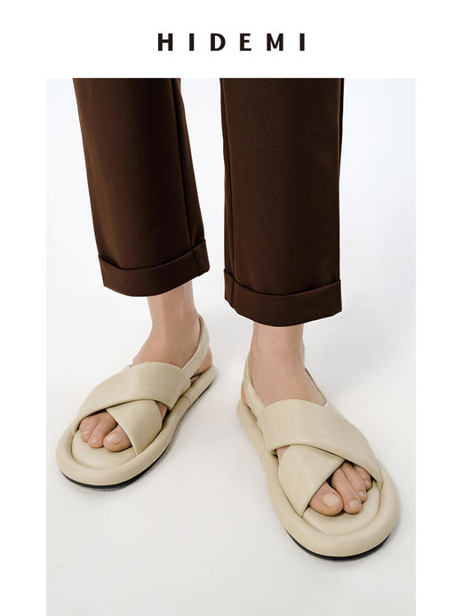 HIDEMI云朵厚底交叉带凉鞋 米白色/深棕色 商品图4