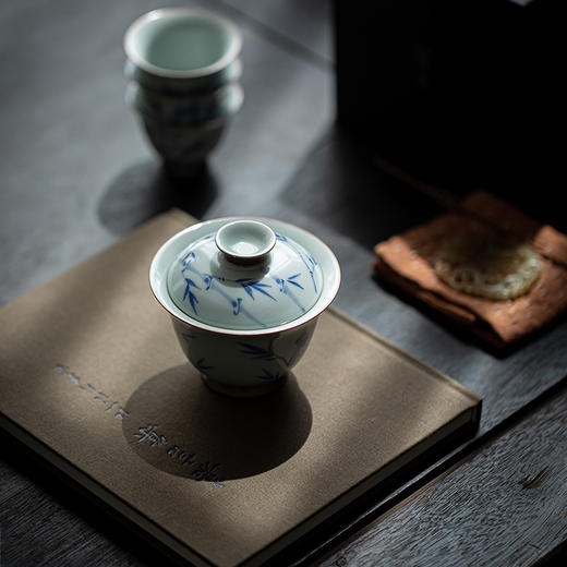 墨已 | 古青仿古手绘青花竹子 盖碗 品茗杯 商品图1