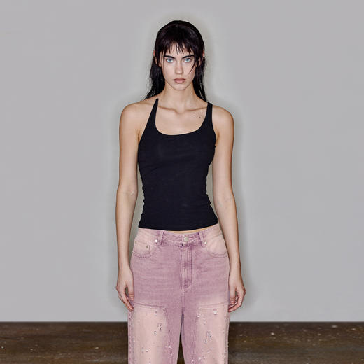 NUTH“back up”｜视觉错位挂脖吊带背心修身短款无袖上衣 商品图4