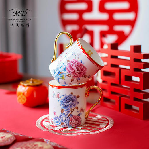 【玛戈隆特】百年好合杯子结婚对杯瓷器马克杯家用高颜值创意骨瓷礼盒 商品图2