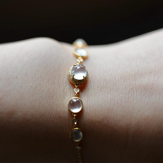 玻璃种翡翠蛋面手链18k黄金钻石镶嵌 商品图10