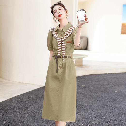 新款条纹披肩配腰带休闲时尚气质翻领宽松直筒连衣裙HR-WL98219 商品图2