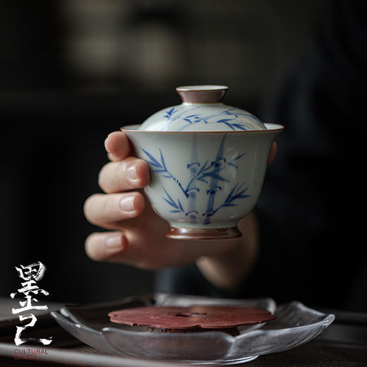 墨已 | 古青仿古手绘青花竹子 盖碗 品茗杯 商品图0