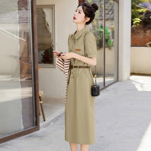 新款条纹披肩配腰带休闲时尚气质翻领宽松直筒连衣裙HR-WL98219 商品图7